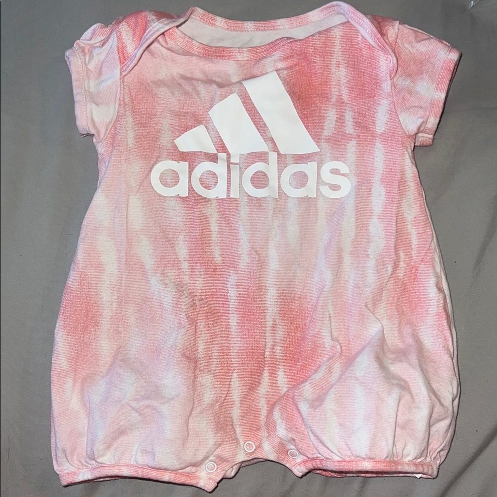 🩷5/$25 Adidas Pink and White tie dye Baby Romper 6M